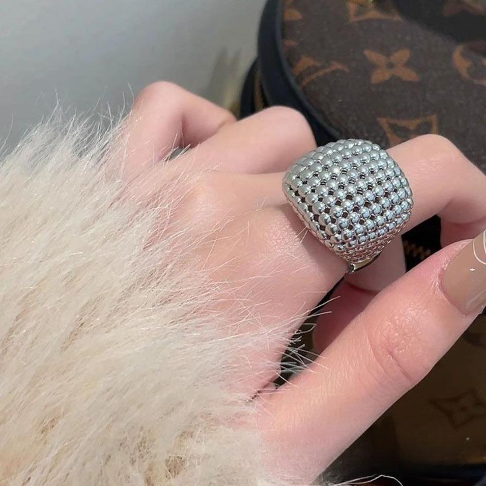 Trendy Exaggerated Geometric Hollowed-out Spherical Adjustable Opening Rings for Women Personality Temperament Finger Jewelry