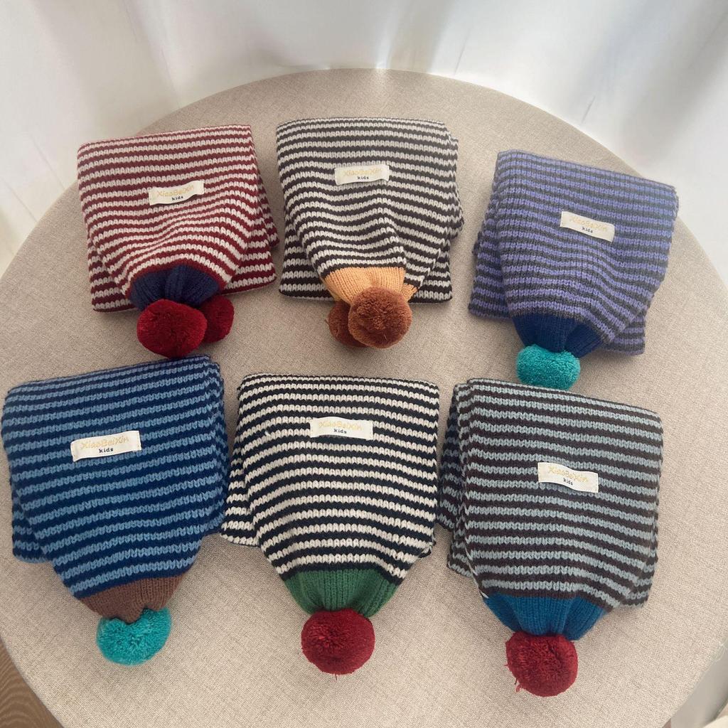 Chic Baby Pom-Pom Knit Scarf: Color Block, Unisex, Warm Wool