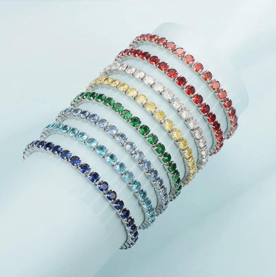 European-American Zircon Bracelet: Elegant 4mm Round Single-Row Diamond-Effect Adjustable Jewelry for Women