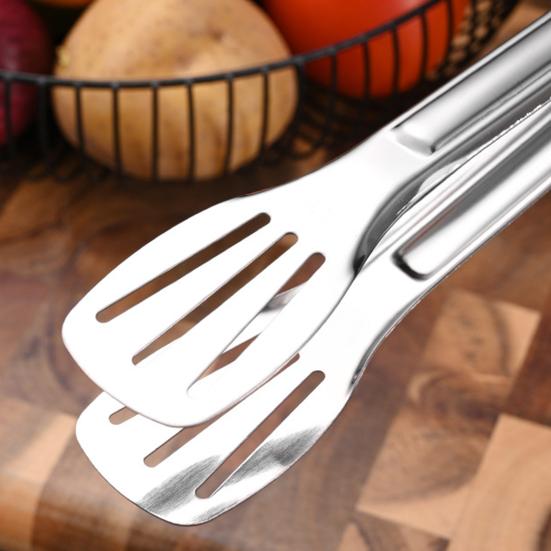 Stainless Steel Serving Tongs Heavy-Duty Food Tongs with Grip 3-Line Slotted Head Cooking Tong for BBQ Buffet Kitchen