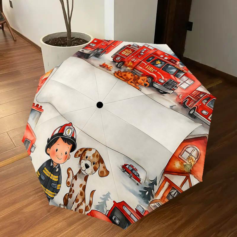1PC Firefighter Dog Umbrella-8-Rib Reinforced, Automatic Open, Lightweight & Durable, Fashion Accessory for Outdoor, H0373