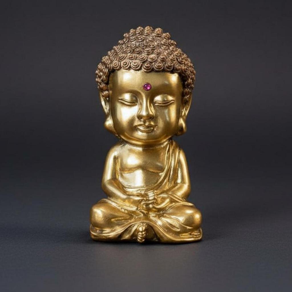 Seated Buddha Figurine Copper Meditation Statue Toned Base Meditating for Desk, Car