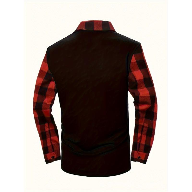 Retro Ekose Gömlek, Erkek Rahat V Yaka Kazak Uzun Kollu Rugby Gömleği Kış Sonbahar, Erkek Giyim