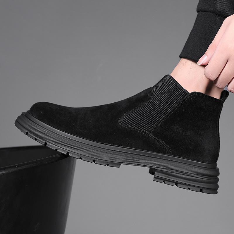 Fashion Men Casual Business Office Chelsea Boots Slip-on Cow Suede Leather Shoes Cowboy Autumn Winter Ankle Boot Cool Platform Botas Man