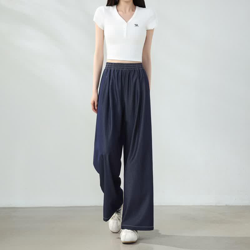 Betu Women's Elastic Waist Wide-Leg Trousers