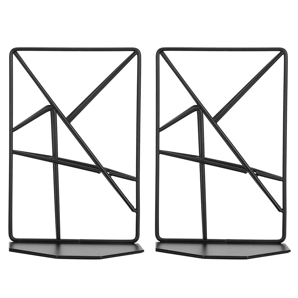 2Pcs Solid Geometry Book Stands Metal Hollow Desk Nonskid Bookend Shelf Heavy Duty Black