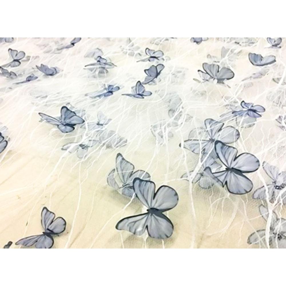 High Quality Black Transparent Blue 3D Butterfly Flower Lace Mesh Fabric Wedding Dress Fashion Costume Designer Embroidery Tulle