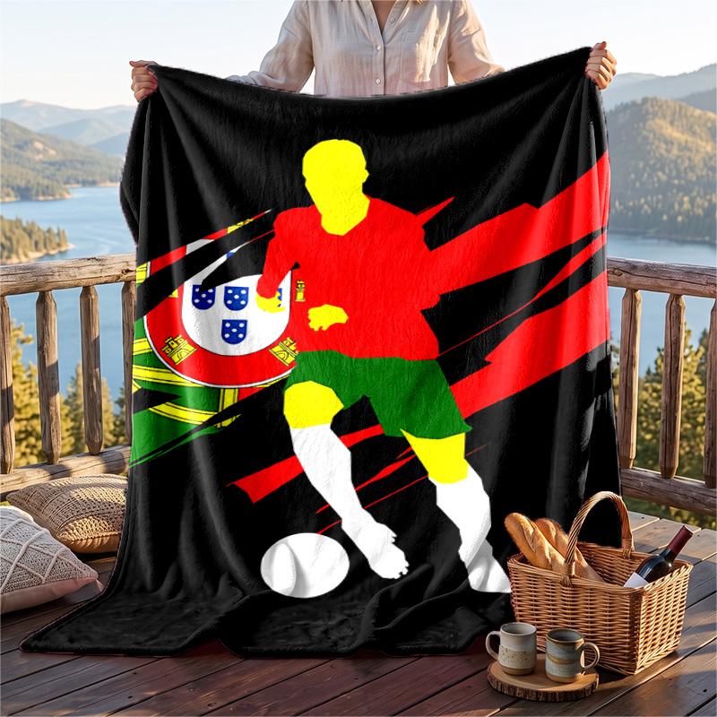 Warm Flannel Blanket Portugal National Team Pattern, Lightweight Comfortable Throw Blanket for Bed Sofa Use