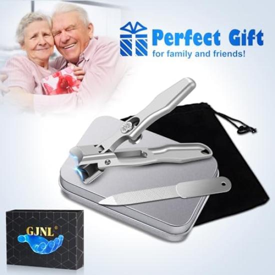 GJNL Nail Clippers for Men Thick Nails 2024 Upgrade Wide Jaw Opening Catcher No Splash Nail Clippers for Seniors Professional Ultra Sharp Nail Cutter