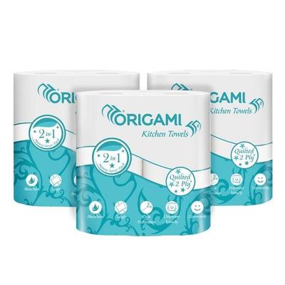 Origami 2 Ply 2 In 1 Kitchen Tissue Paper Roll - Pack of 6 (60 Pulls Per Roll, 360 Sheets)