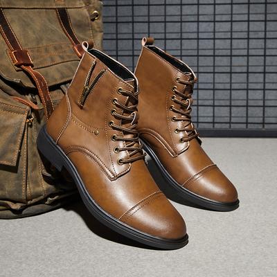 Fashion High Quality Mens Basic Boots Genuine Leather Man Walking Shoes Hiking Retro Design Ankle Boots High Top Outdoor Casual Sneakers