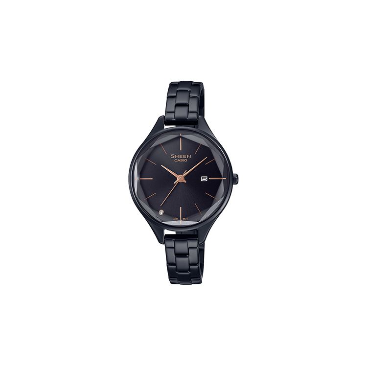 

Casio Sheen Series Minimalist 3D Diamond Business Quartz Movement Stainless Steel Strap Womens Watch Black Dial Women watches SHE-4062BD-1AUPR-PERSON Black Dial