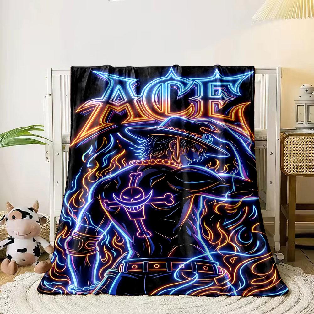 

Neon flames outline a figure with a hat and skull tattoo, text ACE. for all seasons blanket lunch break throw gift 80cm x 120cm
