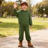 2026 Autumn/Winter European & American Boys' Solid Color Jacket Plus Velvet Hoodie & Long Pants Set (Middle & Big Kids)
