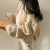 Women Zipper Rib Loose Cardigan Coat Lantern Sleeve Knit Warm Sweater Coat Solid Casual Office Jacket Women Fall Winter