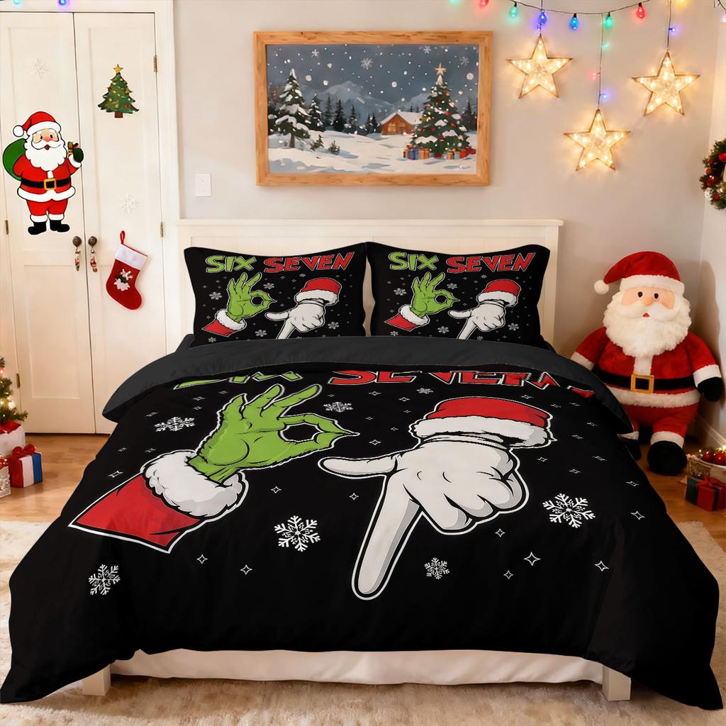 Bed Three-Piece Set Green Hair Monster Hand Pillow Cover Quilt Cover Digital Printing Bedding