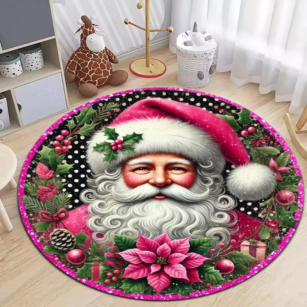 Christmas Circular Carpet Anti-Slip Living Room Floor Mat Bedroom Area Floor Pad Merry Christmas Home Decoration