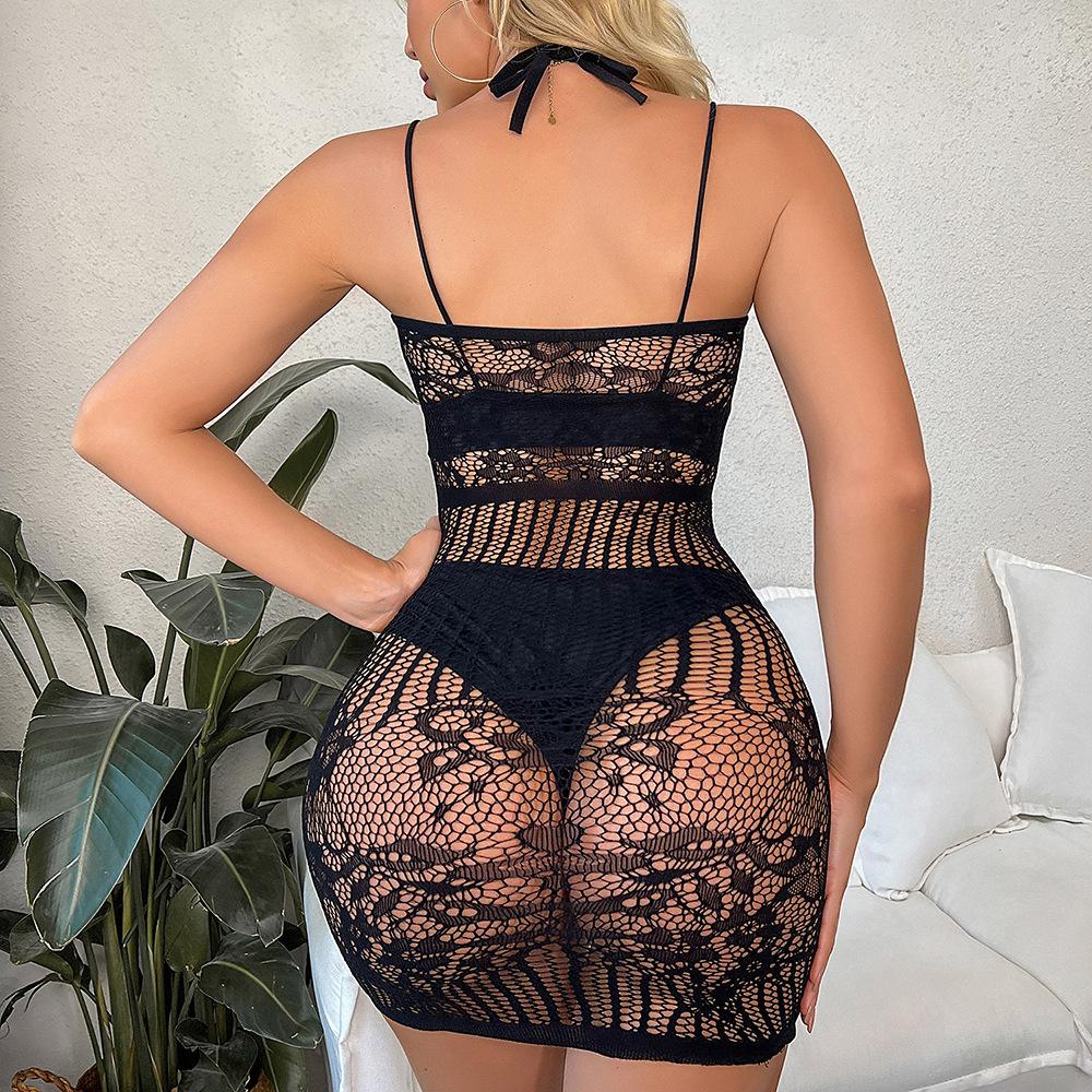 Sexy Suspender Mesh Tight Body Hollow Hip Skirt Large Size