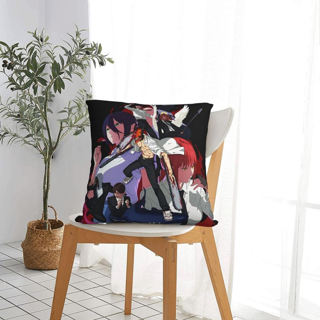 Chainsaw Man Reze Pillow Cases Makima Power Aki Denji Cushion Covers Novelty Throw Pillow Case Cover For Living Room 18"X18"
