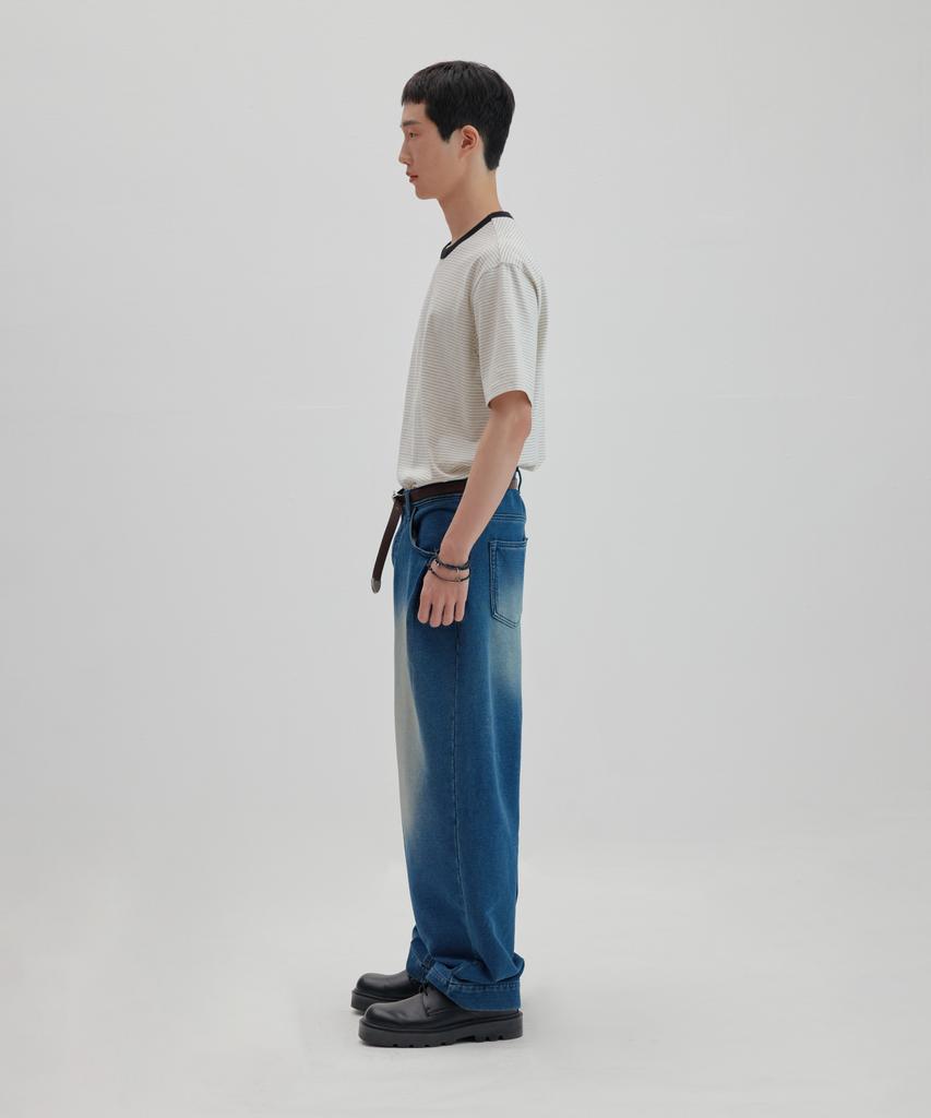 NONBLANK Striped Half T-Shirt_Melange Grey