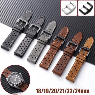 Vintage Cowhide Leather Watch Strap 18mm 19mm 20mm 21mm 22mm 24mm Breathable Watchband for Seiko Quick Release Sport Bracelet