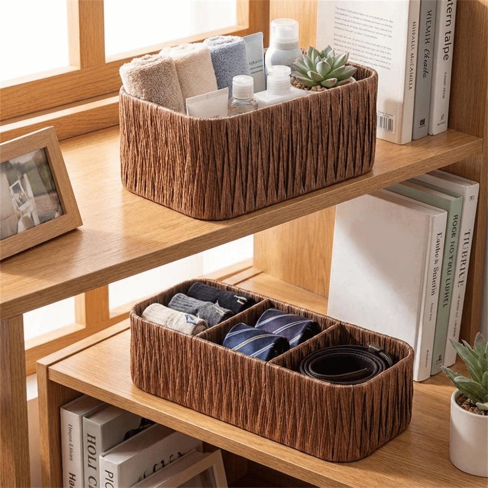 Durable Woven Storage Basket Rectangular Sundries Organization Box Picnic Basket Living Room