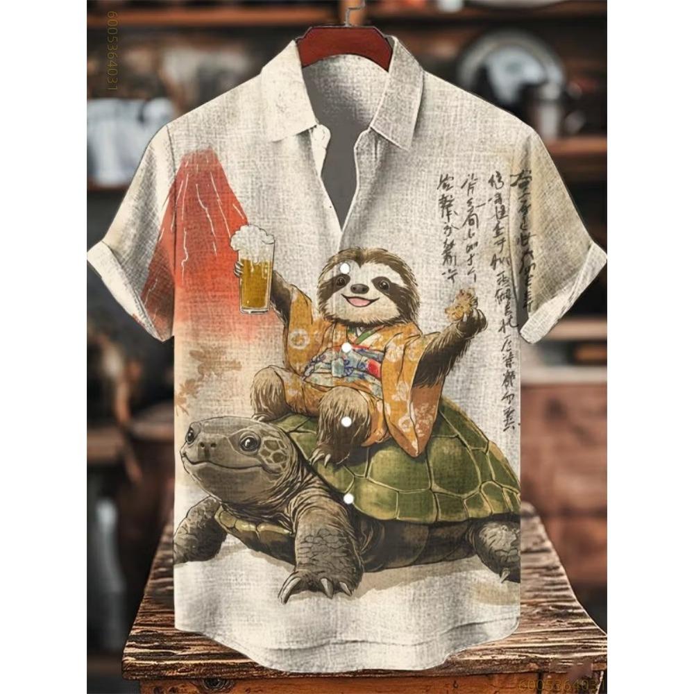 2026 Summer New Men's Polo Short sleeved Shirt Armored Warrior Black Cat Printed Short sleeved Shirt Trendy Casual Shirt