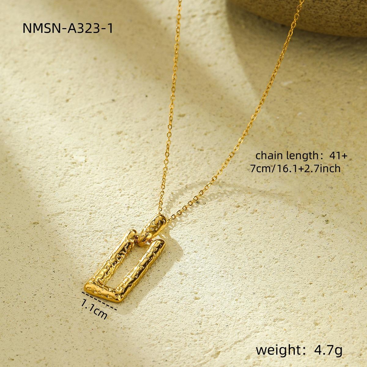 GEMCHIC Women s Geometric Hammered Texture Rectangular Pendant Necklace Stainless Steel Gold Plated Chain