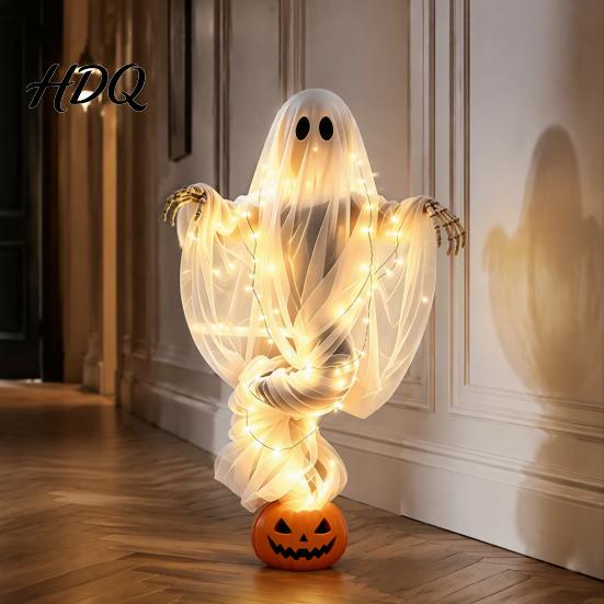 Outdoor Holiday Lawn Accents Halloween Swirling Ghost Pumpkin Yard Lamp Lighted Spooky Front Porch