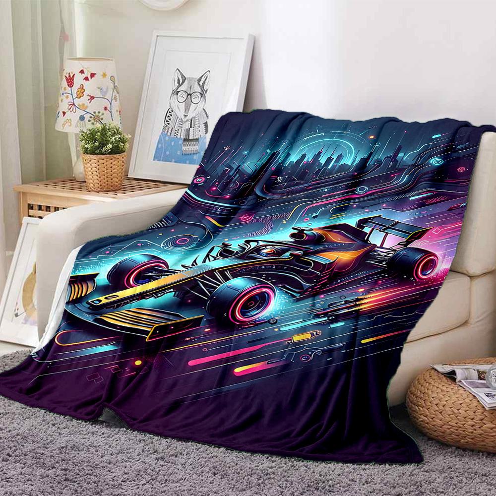 1pc Futuristic Racing Print Blanket Lightweight Flannel Throw Blanket For Sofa, Bed, Living Room, Office, Outdoor Travel, Camping