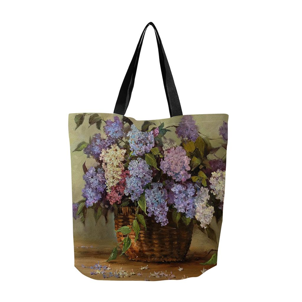 Flower Printed Tote Bag, Reusable Fashionable Backpack, Multifunctional Handbag, Printed Canvas Shopping Bag