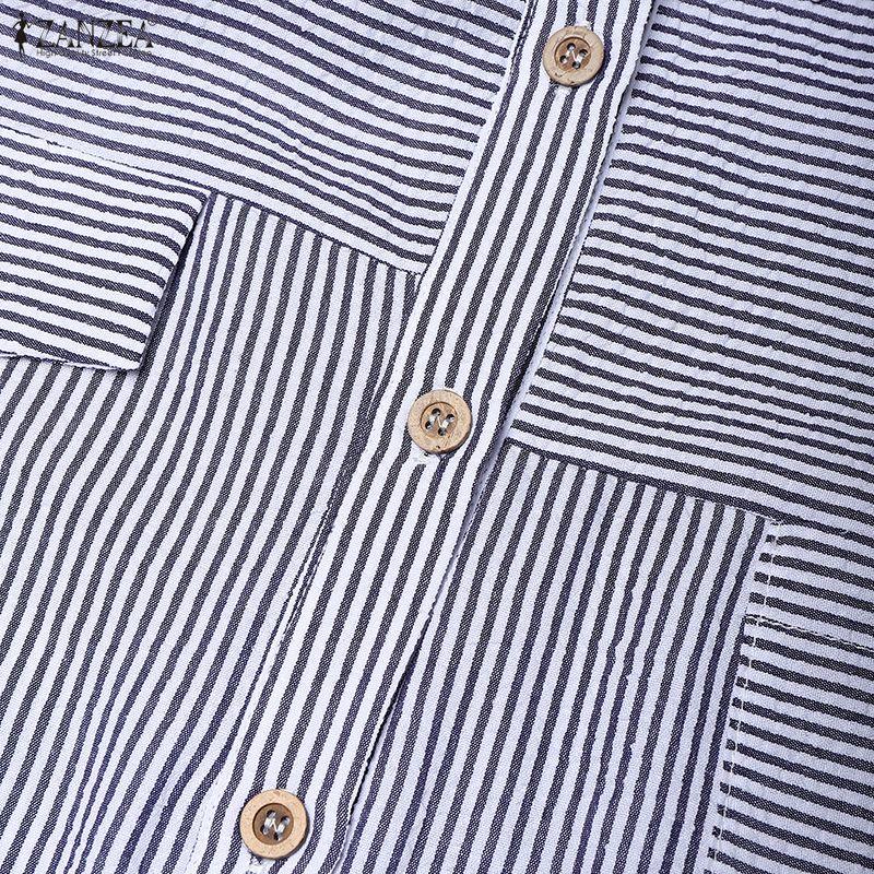 ZANZEA Camicetta da donna casual a maniche lunghe, larga, a righe classiche, con colletto rovesciato
