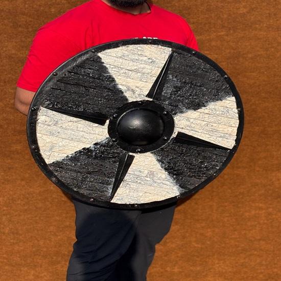 60.96 Cm Viking Bark Shield Authentic Handcrafted Battleworn Design, Perfect for Collectors Reenactments