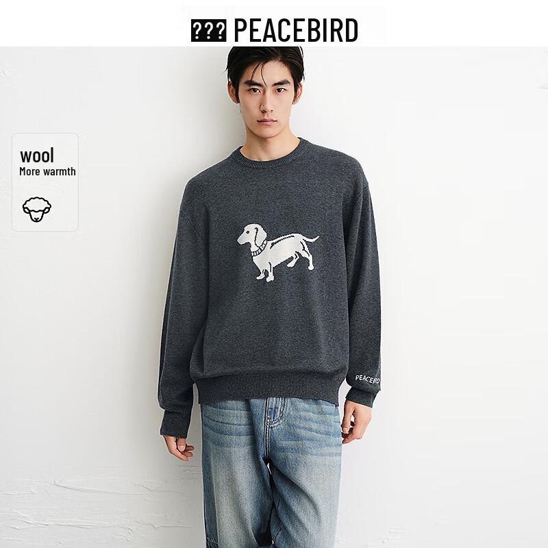 

PEACEBIRD Men s Loose-Fit Wool Blend Puppy Jacquard Sweater XL
