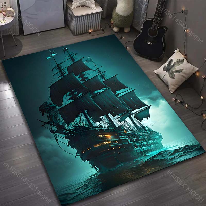 15 Sizes Sailing Ghost Ship Print Carpet for Living Room Bedroom Sofa Doormat Decor Sofa Area Rug Non-slip Floor Mat