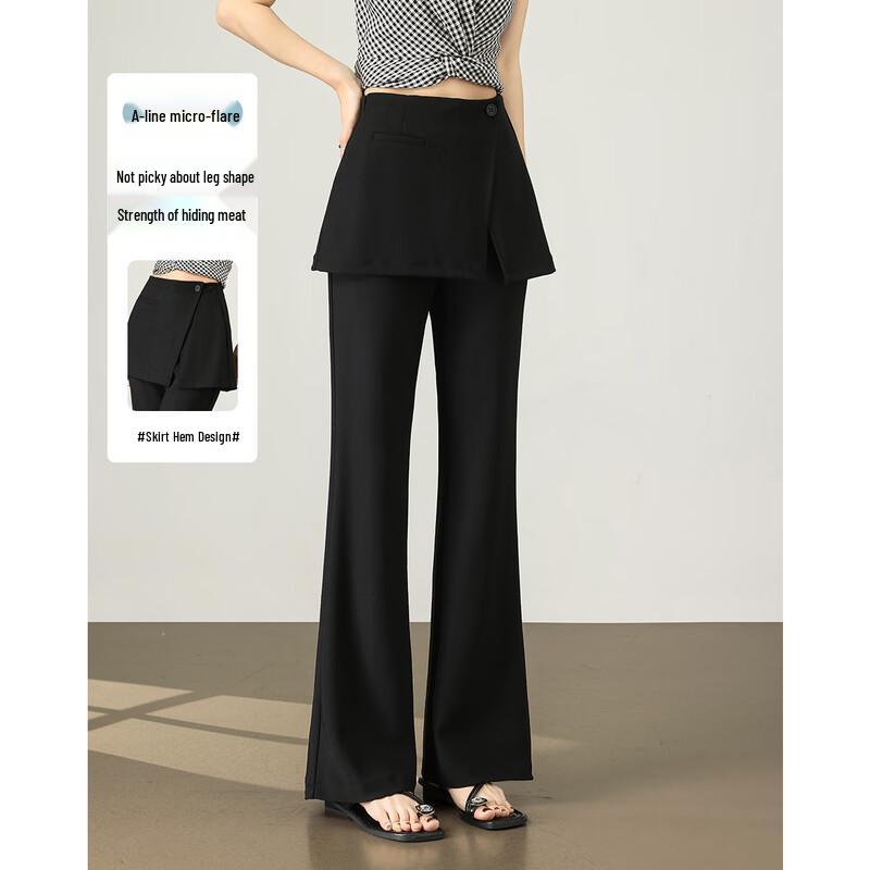 TERRE BLEUE Women s High-Waist Faux Two-Piece Micro-Flare Casual Pants 28