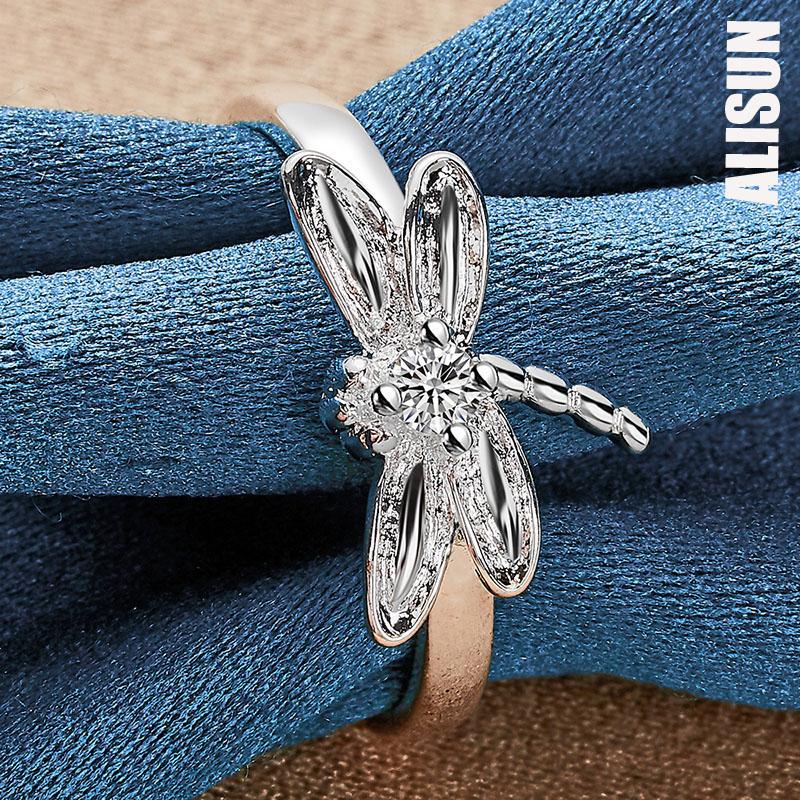 925 Sterling Silver AAA Zircon Dragonfly Ring Fashion Wedding Jewelry