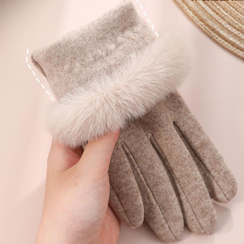 Women Winter Keep Warm Touch Screen Stripe Wrist Hairy Gloves Elegant Simple Windproof Not Bloated Cycling Drive Elasticity
