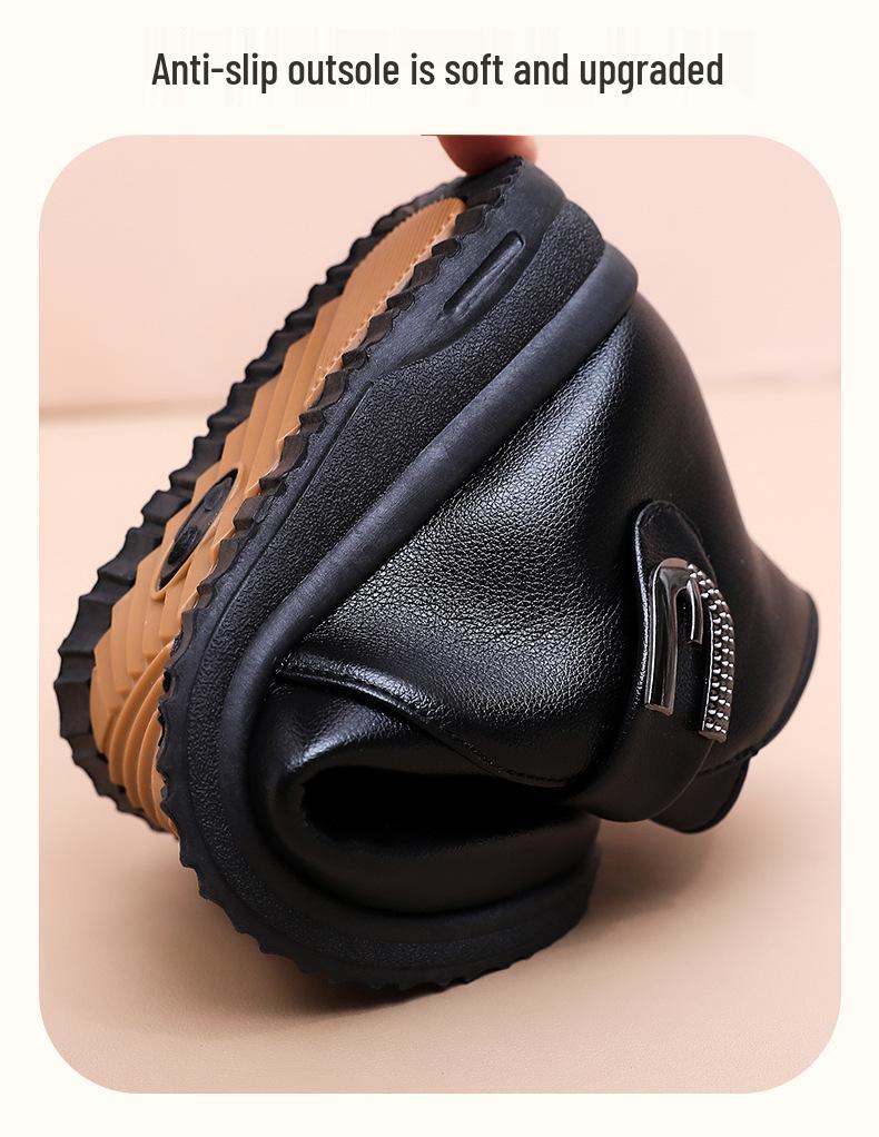 Mom's Winter Velvet-Lined Non-Slip Short Boots: Soft-Soled Leather Snow Boots for Middle-Aged & Elderly Women