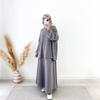 2025 Middle Eastern Muslim Women's Grey Knit Pullover & Swing Midi Skirt Set