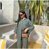 Women's Suit Solid Color Cotton Linen Two Piece Set Spring Summer Fashion Button Shirt + Pants Sets Casual Loose Style 2 Piece Outfit