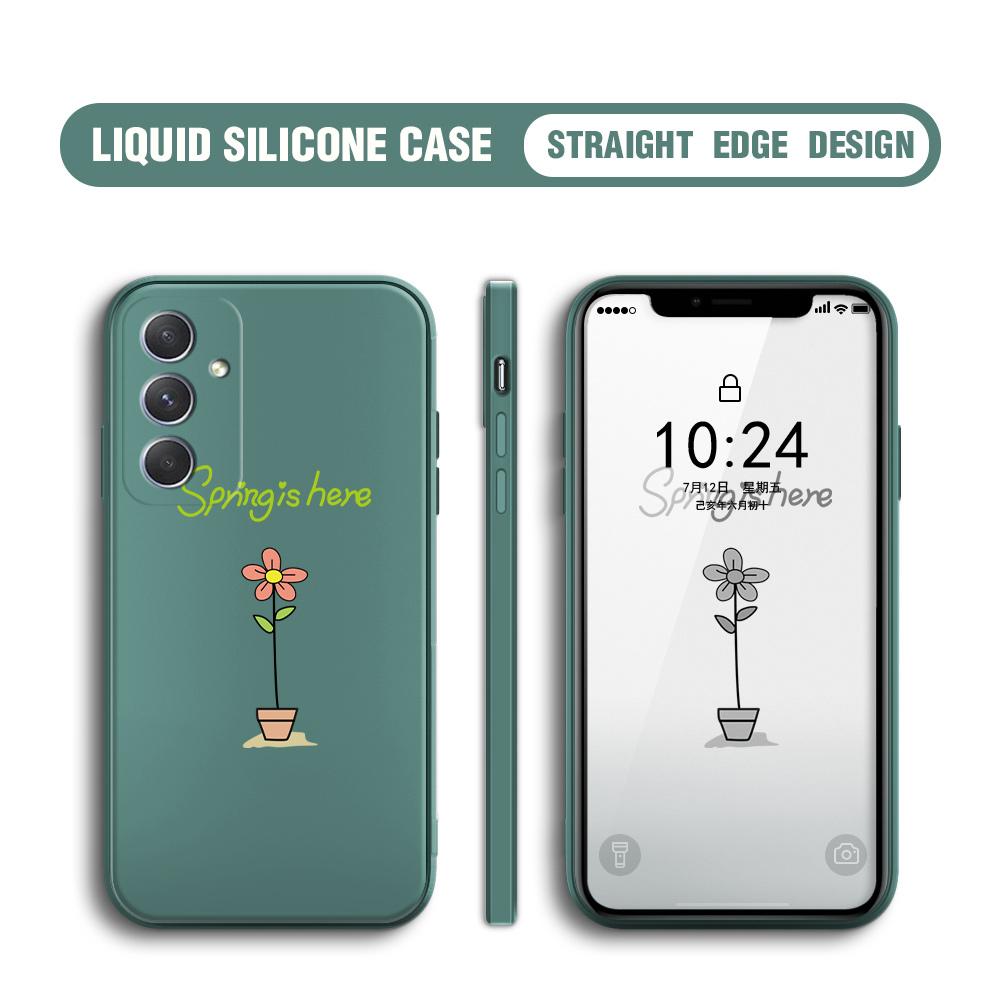 Cartoon Colorful Pattern Printing Phone Case Square Liquid Silicone TPU Full Cover Camera Shockproof Protection Cover for Samsung Infinix Tecno