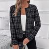 Women's Long Sleeve Cardigan Round Neck Elegant Tweed Jacket Houndstooth Pattern Casual Outerwear Fall Coat