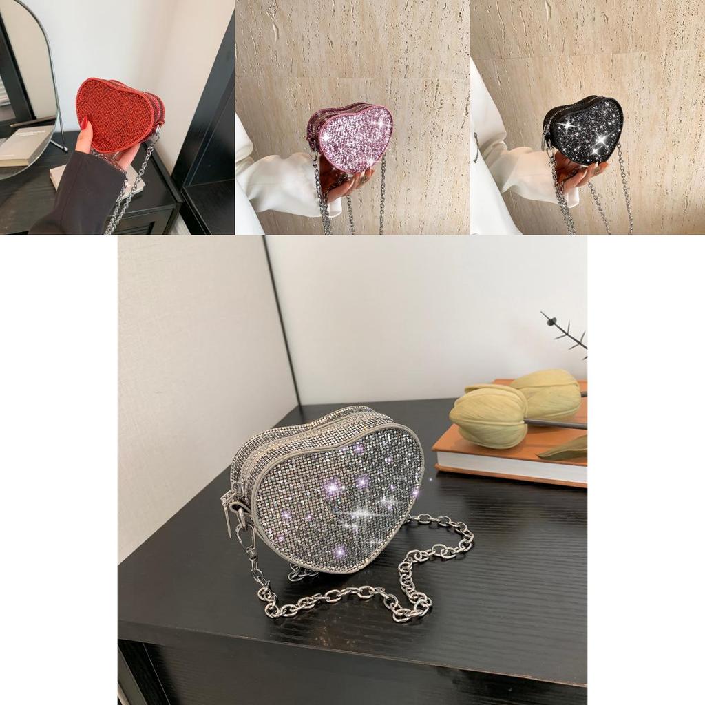 Trendy Mini Heart Shaped Bag For Kids And Adults With Sparkling Rhinestones