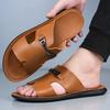 Herren Schwarz Leder Pantoffeln Flach Sommer Braun Sandalen Outdoor Weiß Breite Spitze Strandschuhe für Vater Übergröße 46 47 48