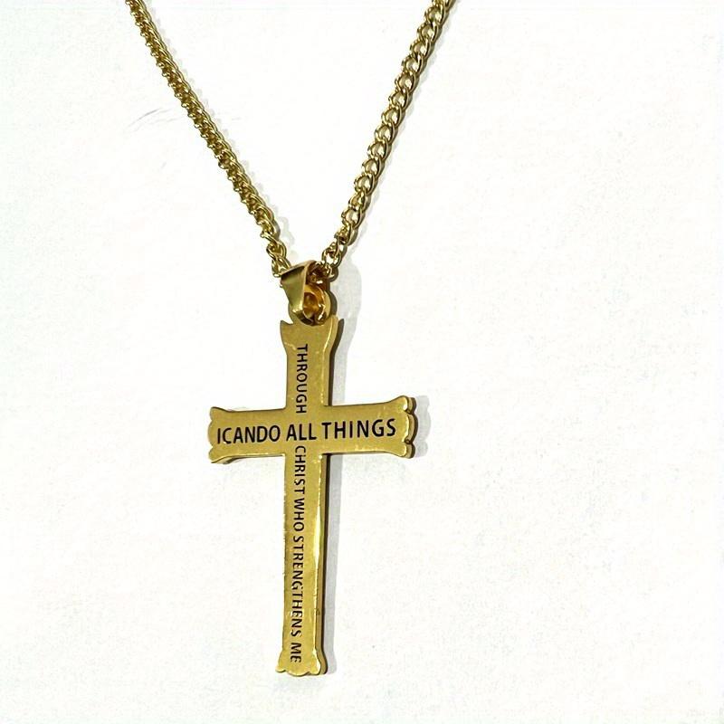 

Новый дизайн ожерелья с подвеской в виде креста «Я все могу во Христе» христианское ожерелье с крестом подарок на Рождество, Хэллоуин, День благодарения золотистый