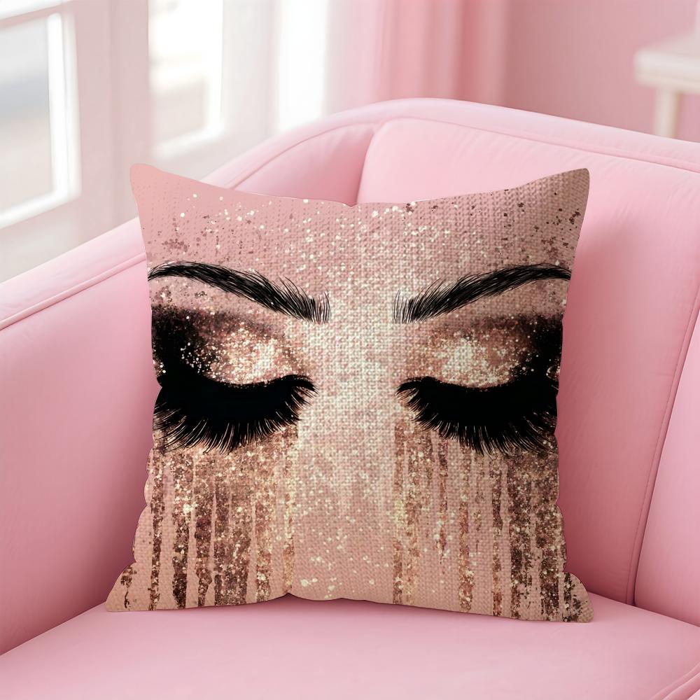 Makeup Eyelash INS Cushion Cover Natural Linen Pillow Case DoubleSided Print Decorative Sofa Pillowcase Home Decor Gift