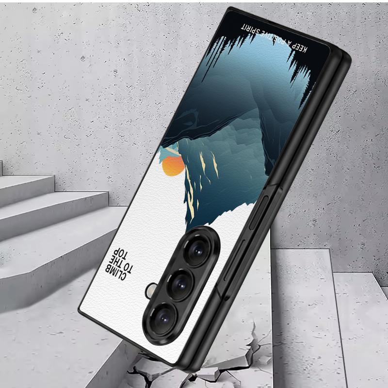 Mountain Landscape Case For Samsung Galaxy Z Fold 8 Ultra 7 6 5 Fold8 Fold7 Fold6 Luxury Leather Skin Hard Folding Phone Cover