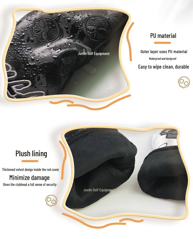 Waterproof Embroidered Skull Golf Club Head Cover - 3 Colors