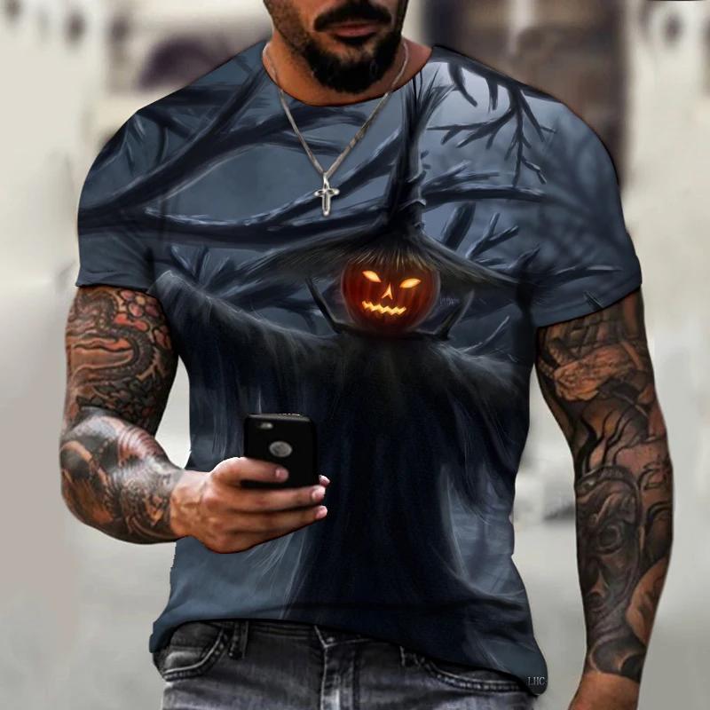 Fashion Terror Funny Pumpkin Shape 3D Printed Graphic T Shirts For Men Halloween Festival Casual Personality Round Neck Tees Tops